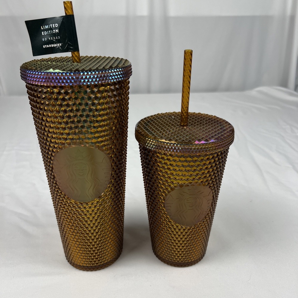 Starbucks Limited Edition 50 Years Gold Studded 24 & 16 oz Cold Cup Tumbler